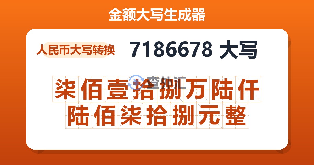 7186678大写 柒佰壹拾捌万陆仟陆佰柒拾捌元整