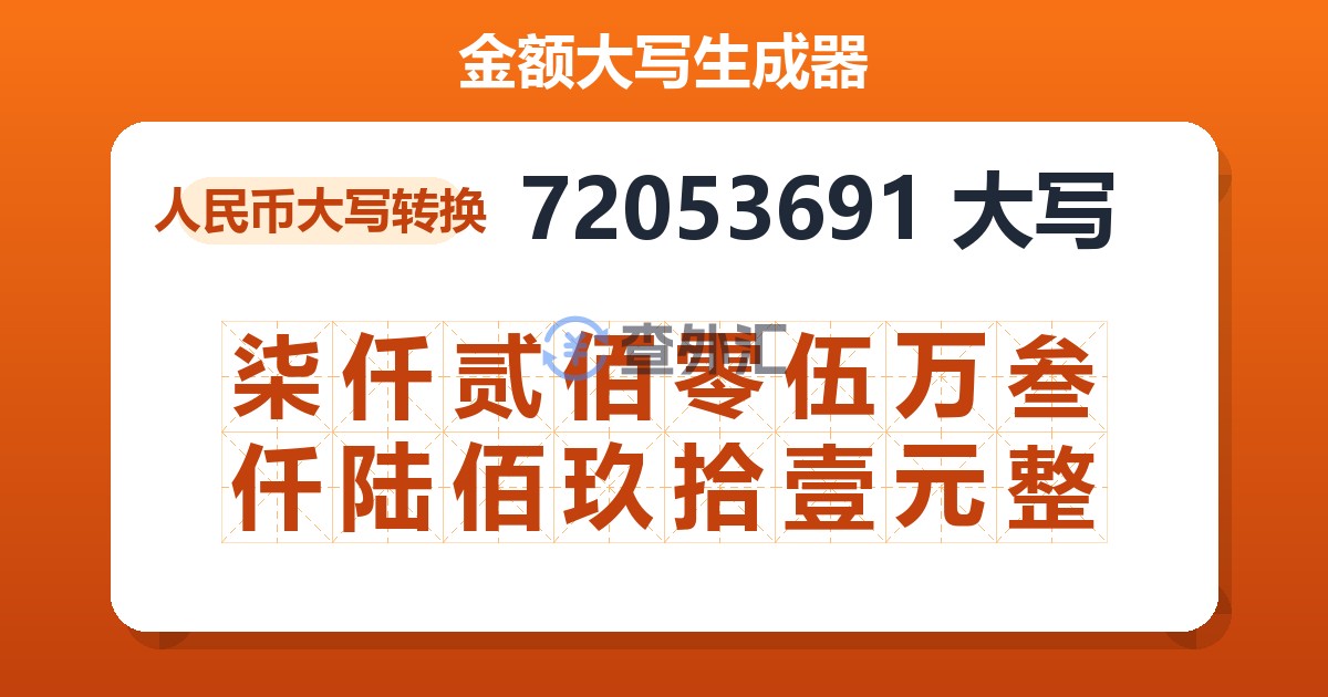 72053691大写 柒仟贰佰零伍万叁仟陆佰玖拾壹元整