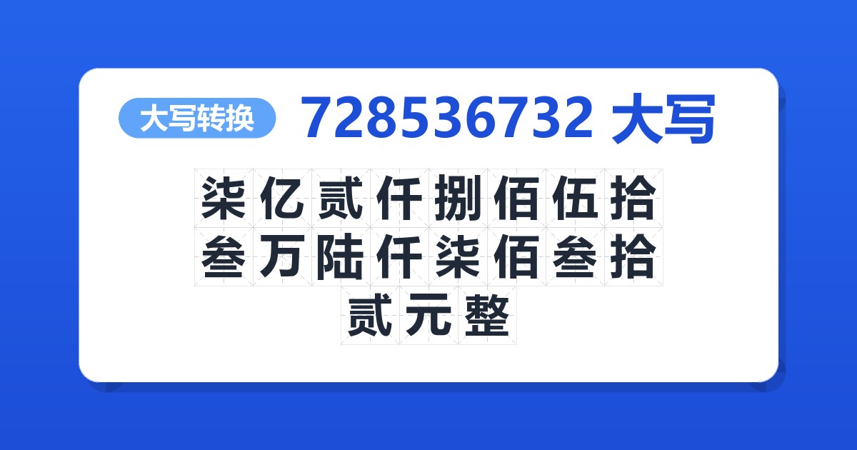 728536732大写 柒亿贰仟捌佰伍拾叁万陆仟柒佰叁拾贰元整