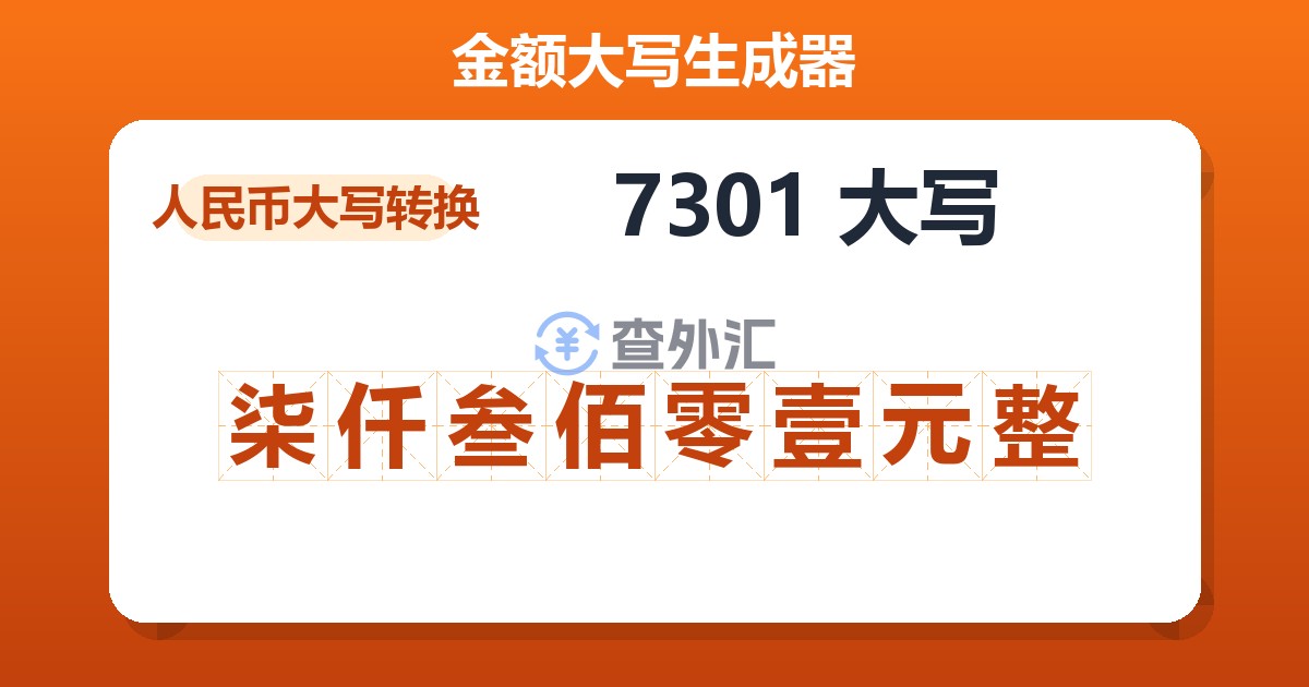 7301大写 柒仟叁佰零壹元整