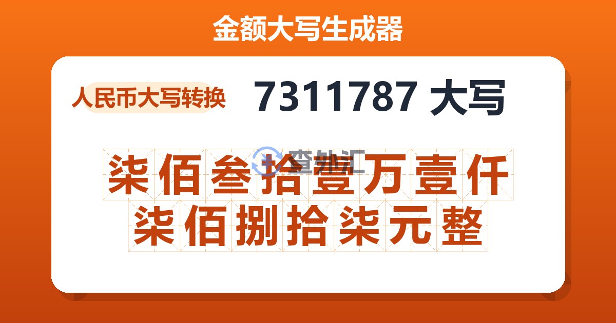 7311787大写 柒佰叁拾壹万壹仟柒佰捌拾柒元整