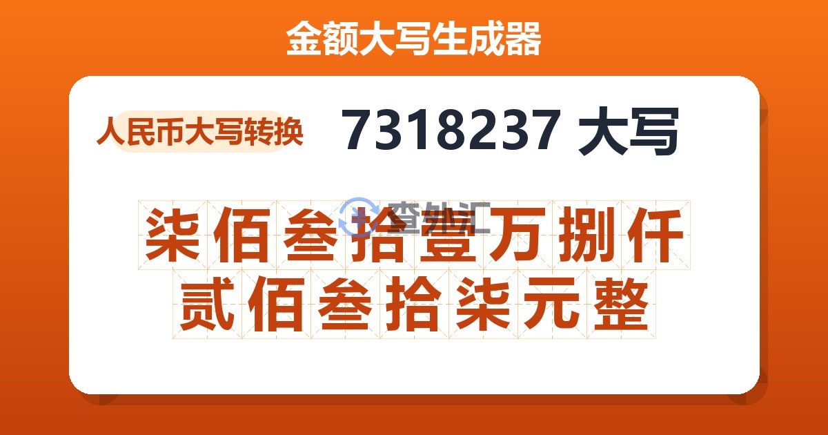 7318237大写 柒佰叁拾壹万捌仟贰佰叁拾柒元整