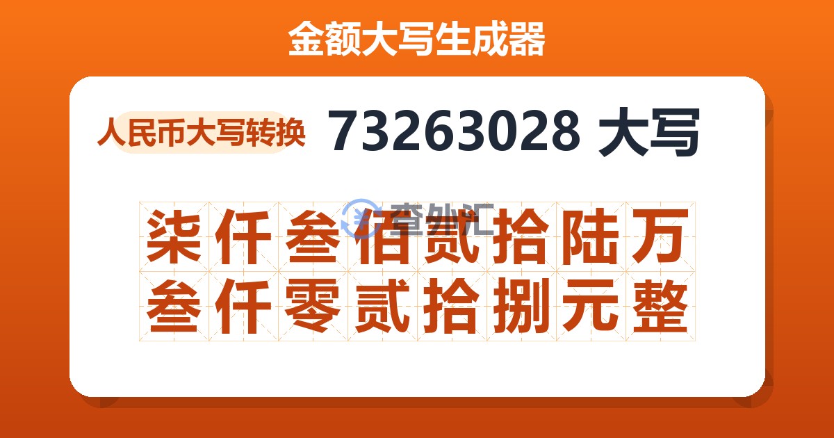 73263028大写 柒仟叁佰贰拾陆万叁仟零贰拾捌元整