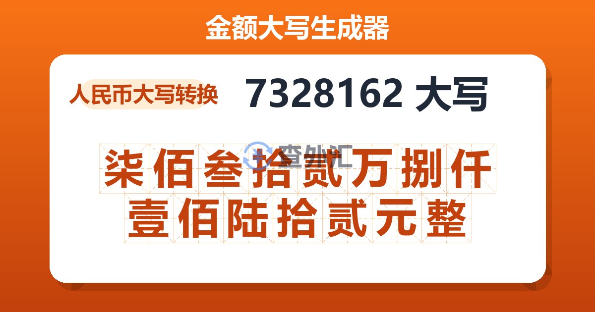 7328162大写 柒佰叁拾贰万捌仟壹佰陆拾贰元整