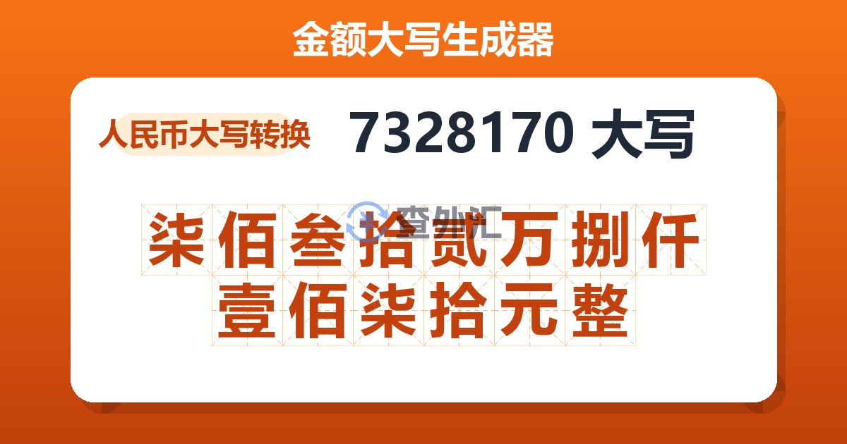 7328170大写 柒佰叁拾贰万捌仟壹佰柒拾元整