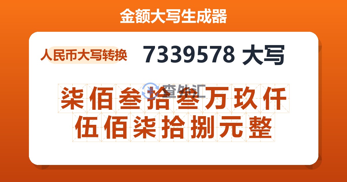 7339578大写 柒佰叁拾叁万玖仟伍佰柒拾捌元整