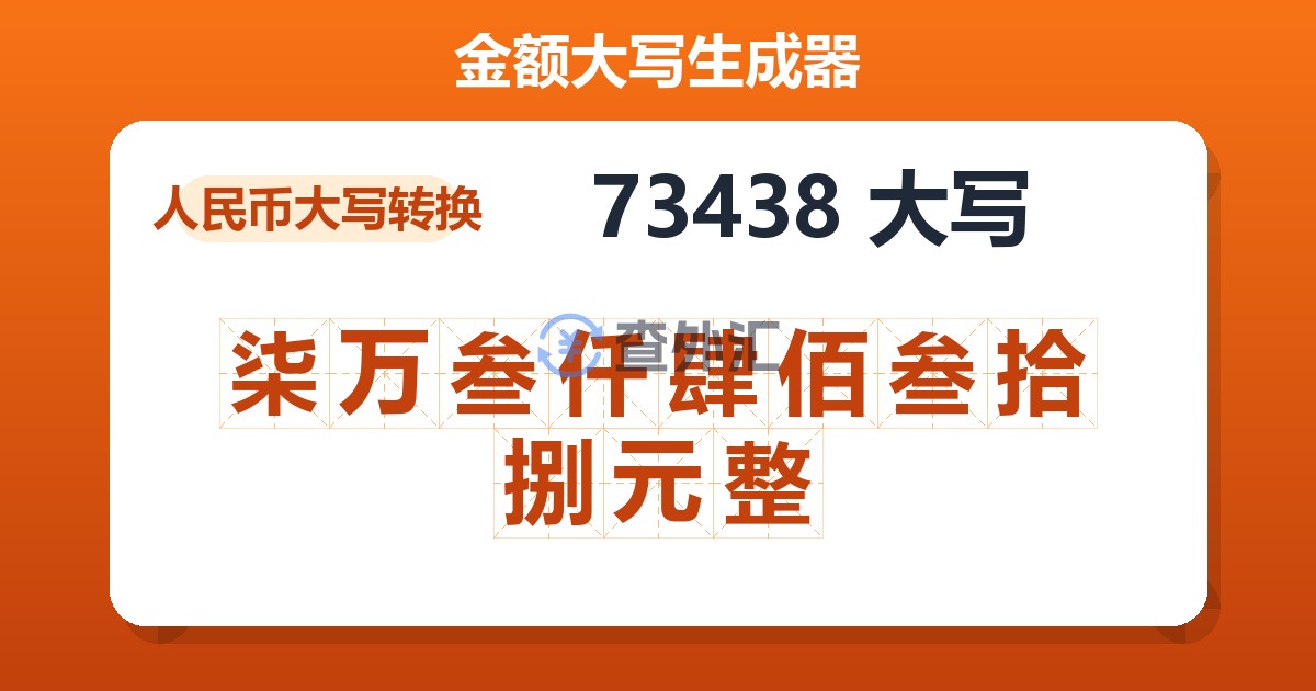 73438大写 柒万叁仟肆佰叁拾捌元整