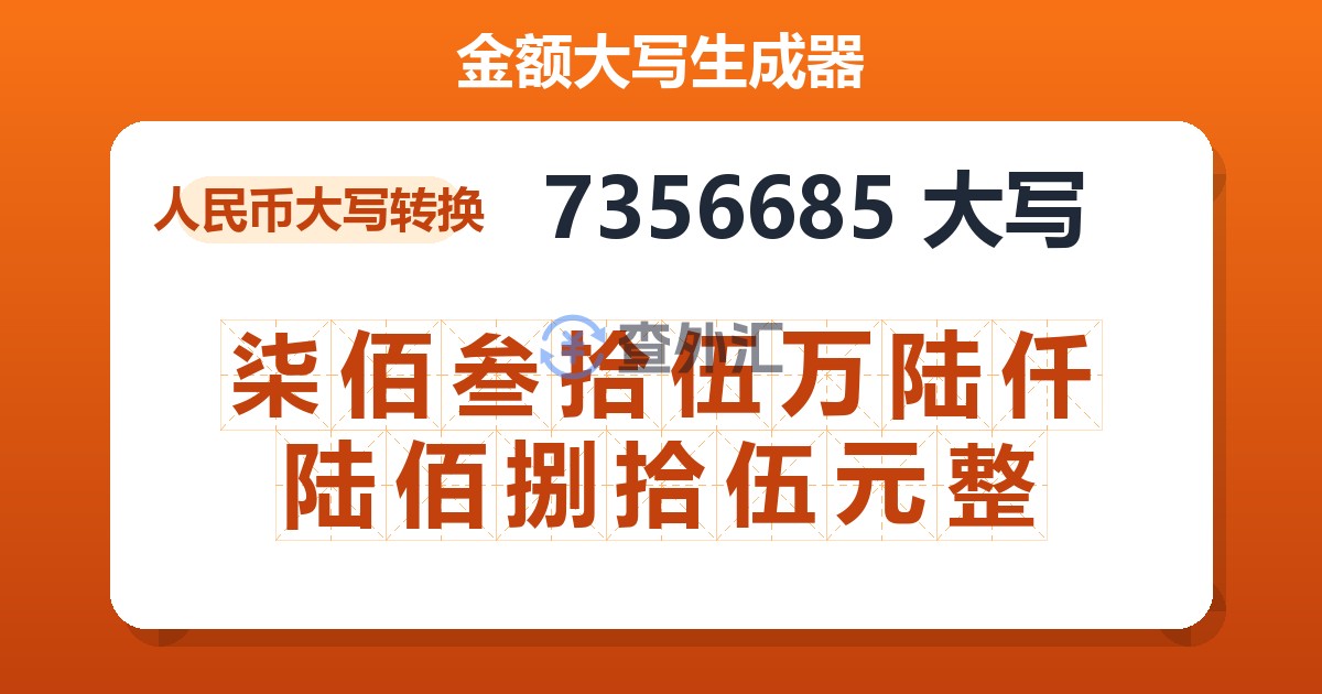 7356685大写 柒佰叁拾伍万陆仟陆佰捌拾伍元整
