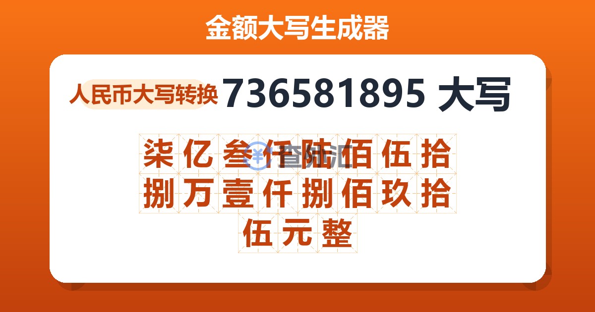 736581895大写 柒亿叁仟陆佰伍拾捌万壹仟捌佰玖拾伍元整