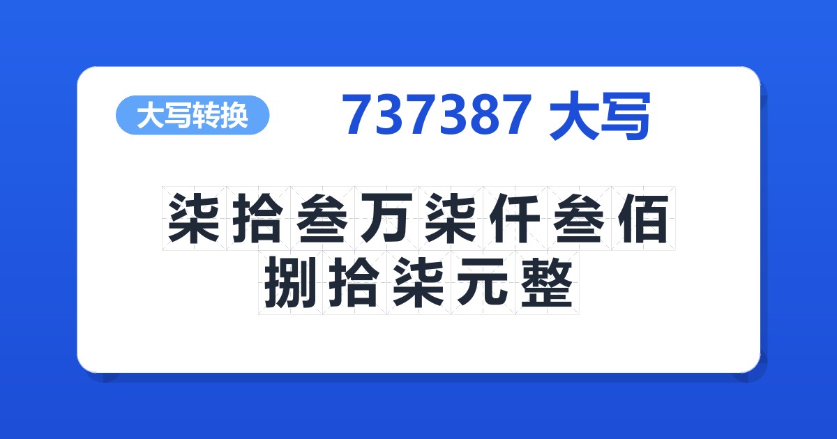 737387大写 柒拾叁万柒仟叁佰捌拾柒元整