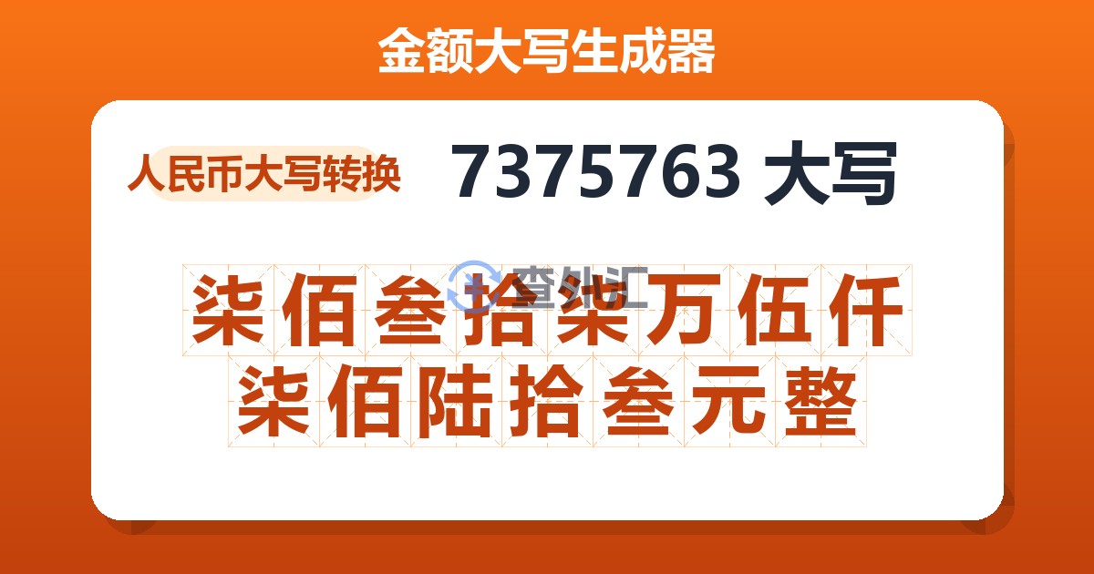 7375763大写 柒佰叁拾柒万伍仟柒佰陆拾叁元整