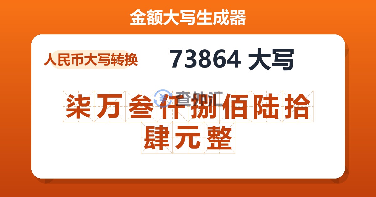 73864大写 柒万叁仟捌佰陆拾肆元整