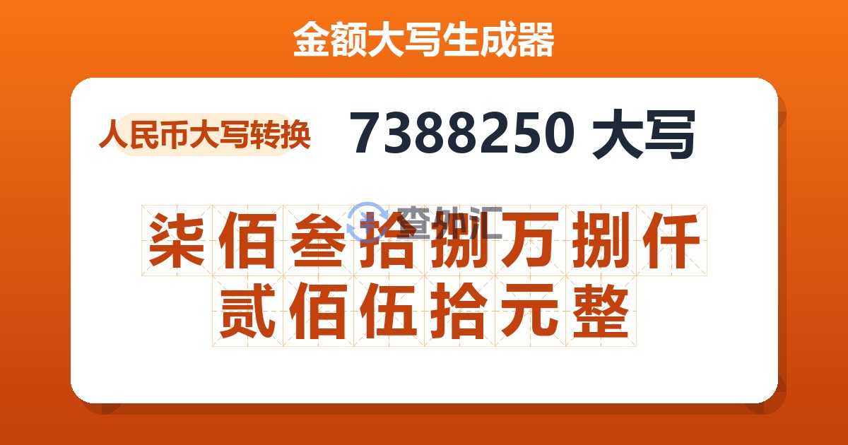 7388250大写 柒佰叁拾捌万捌仟贰佰伍拾元整