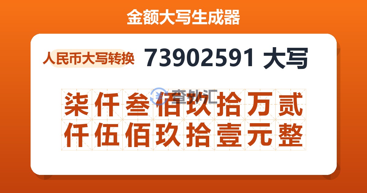 73902591大写 柒仟叁佰玖拾万贰仟伍佰玖拾壹元整