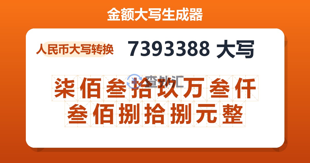 7393388大写 柒佰叁拾玖万叁仟叁佰捌拾捌元整