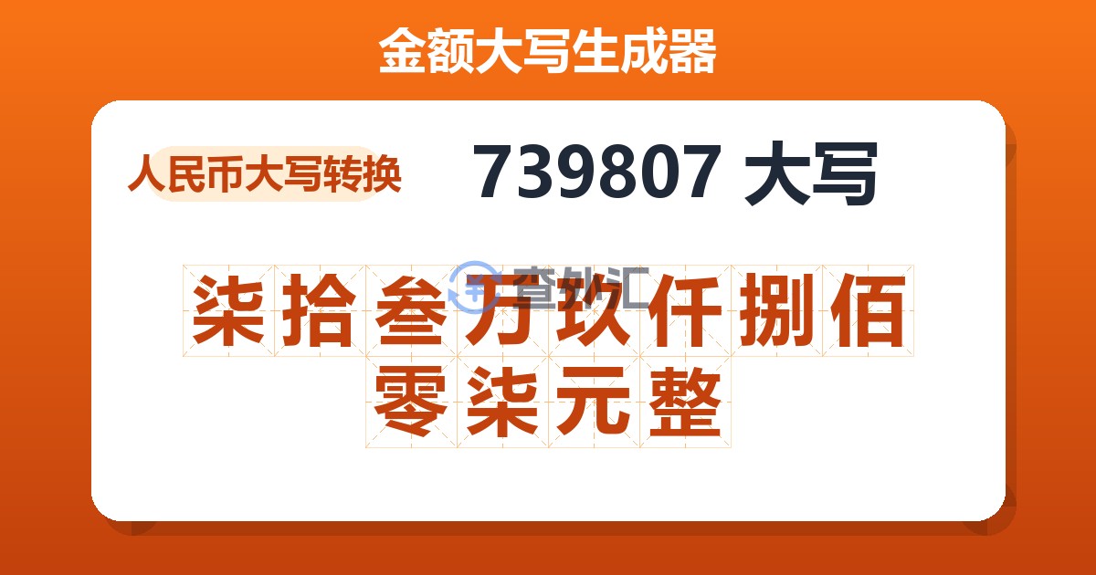 739807大写 柒拾叁万玖仟捌佰零柒元整