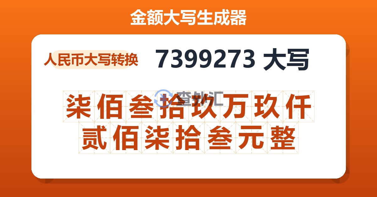 7399273大写 柒佰叁拾玖万玖仟贰佰柒拾叁元整