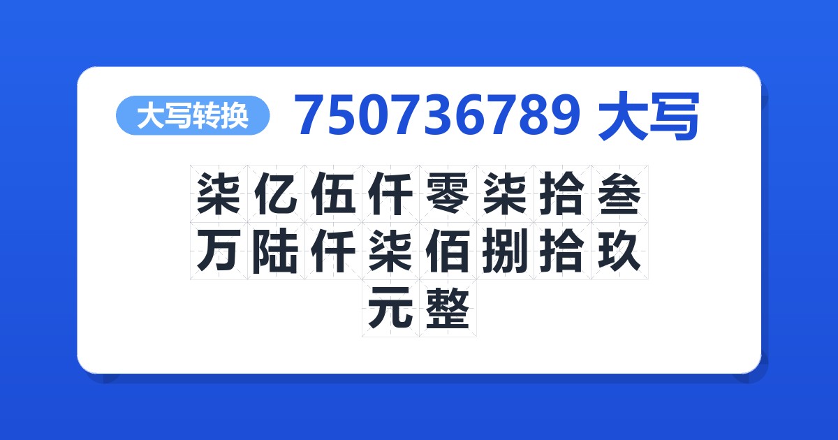 750736789大写 柒亿伍仟零柒拾叁万陆仟柒佰捌拾玖元整