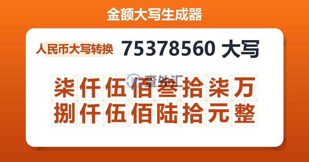 75378560大写 柒仟伍佰叁拾柒万捌仟伍佰陆拾元整