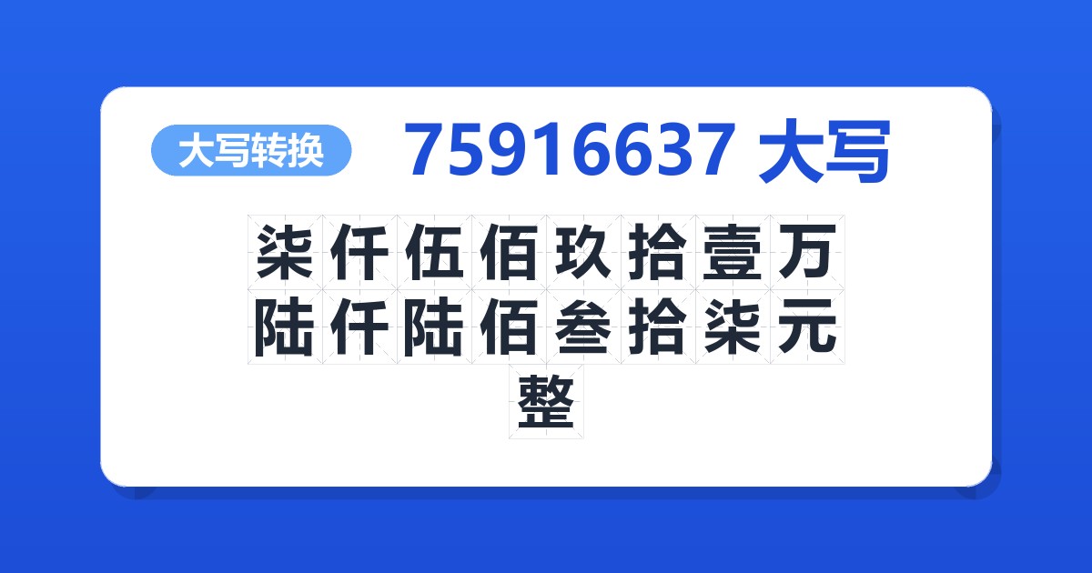 75916637大写 柒仟伍佰玖拾壹万陆仟陆佰叁拾柒元整