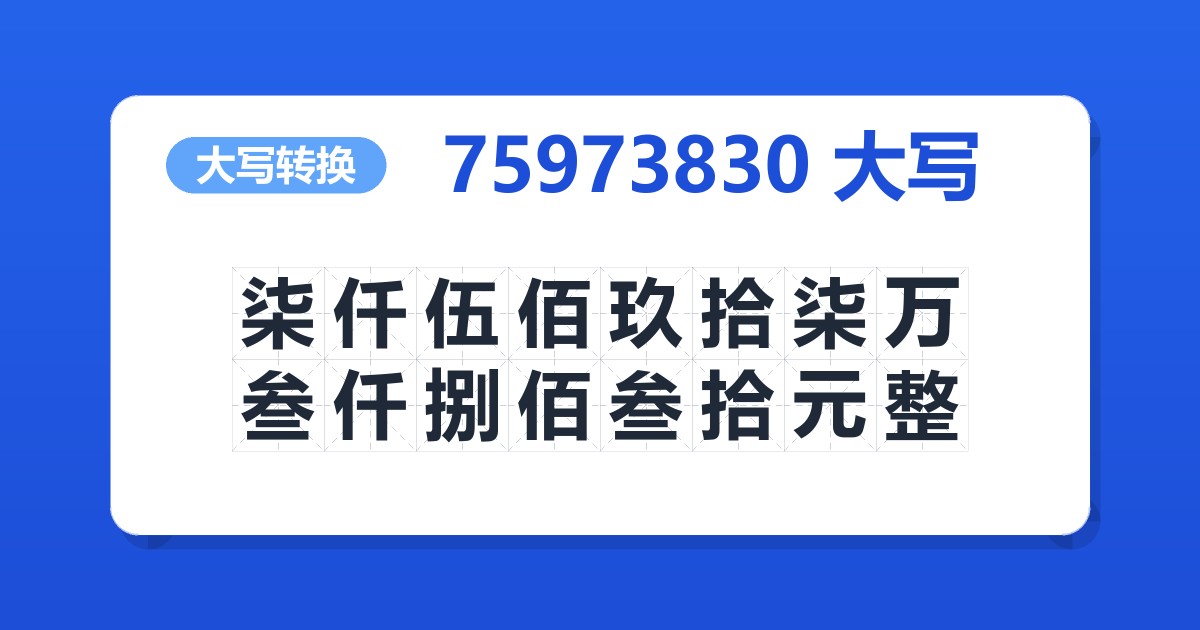 75973830大写 柒仟伍佰玖拾柒万叁仟捌佰叁拾元整
