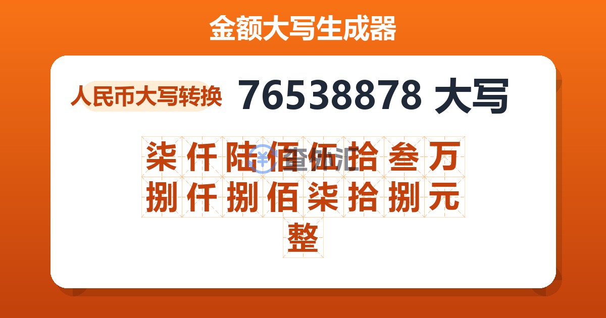 76538878大写 柒仟陆佰伍拾叁万捌仟捌佰柒拾捌元整