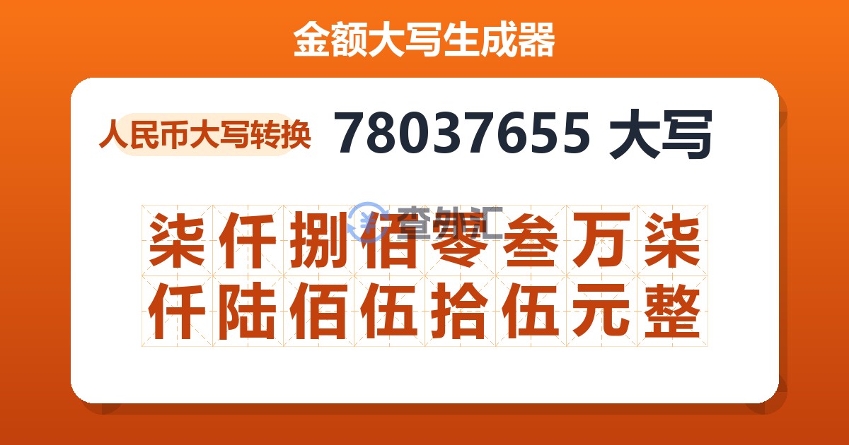 78037655大写 柒仟捌佰零叁万柒仟陆佰伍拾伍元整