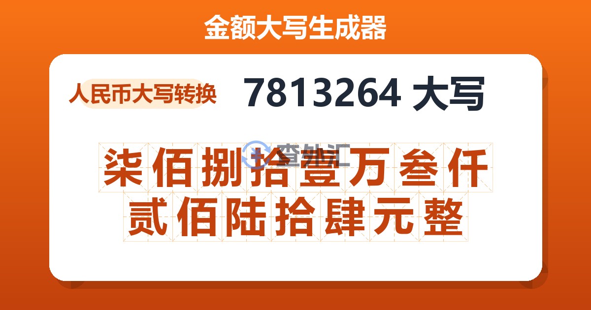 7813264大写 柒佰捌拾壹万叁仟贰佰陆拾肆元整