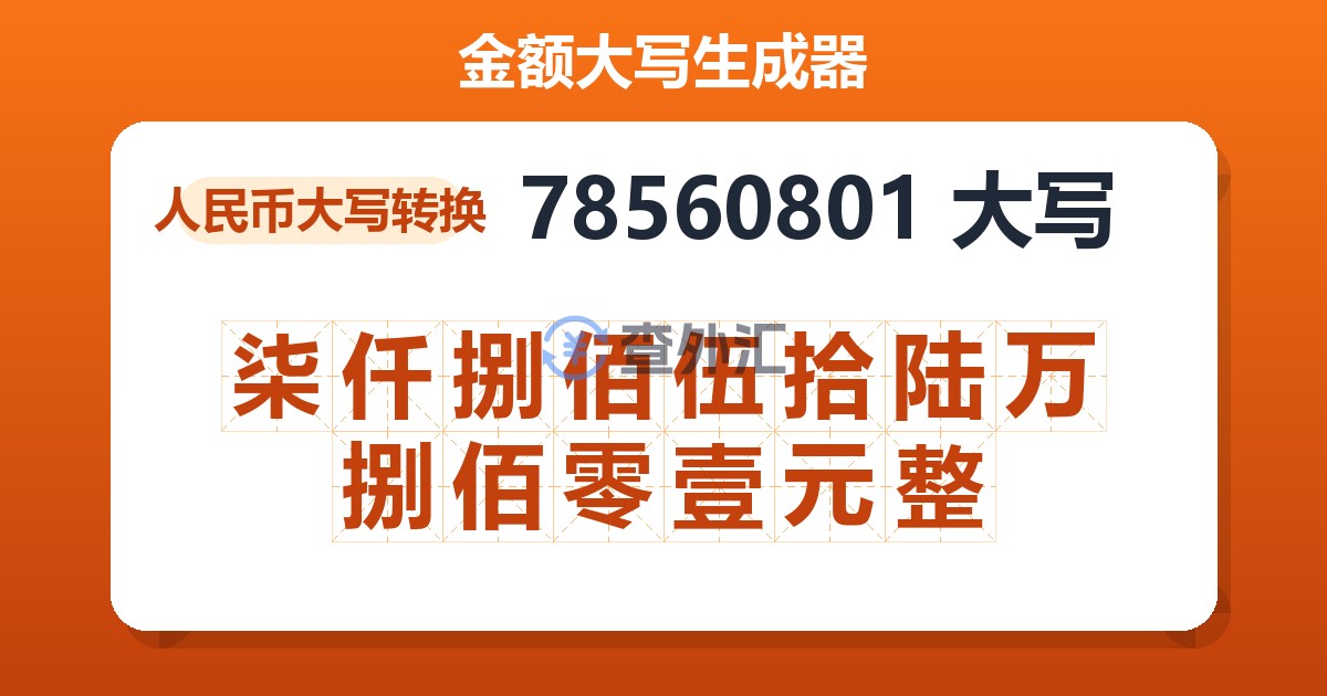 78560801大写 柒仟捌佰伍拾陆万捌佰零壹元整