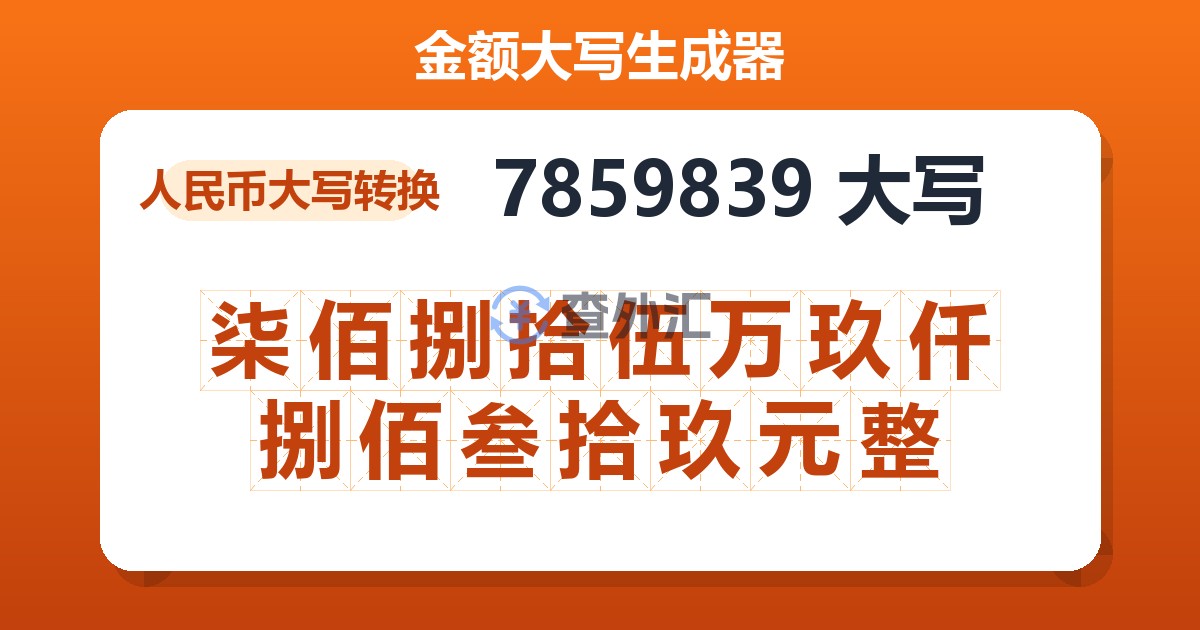 7859839大写 柒佰捌拾伍万玖仟捌佰叁拾玖元整