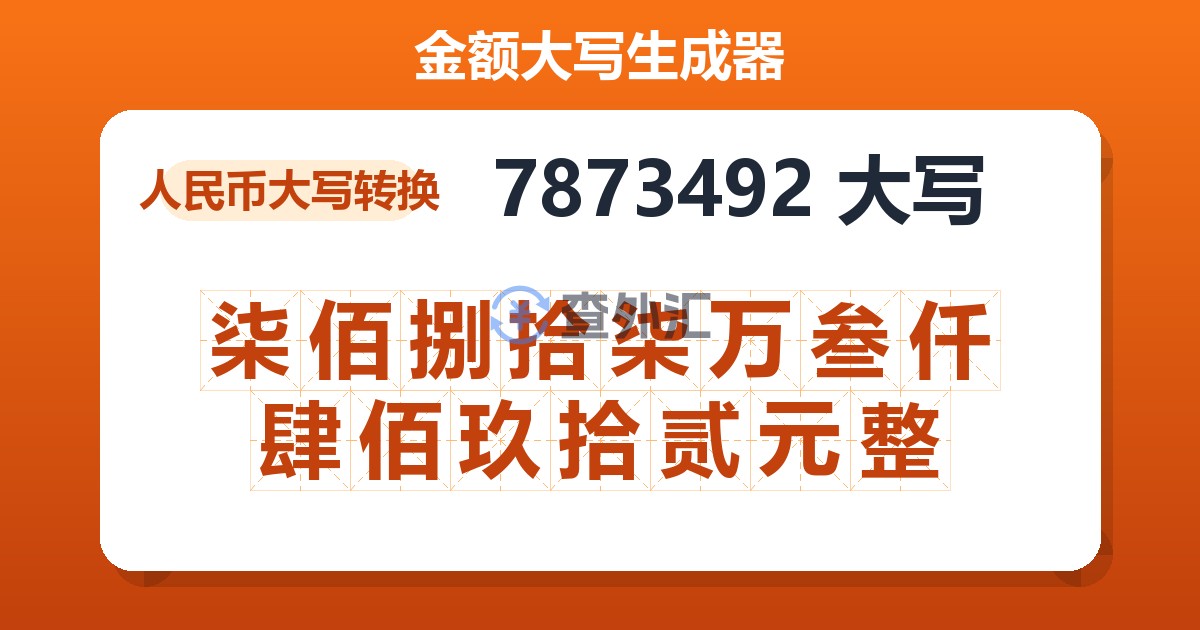 7873492大写 柒佰捌拾柒万叁仟肆佰玖拾贰元整