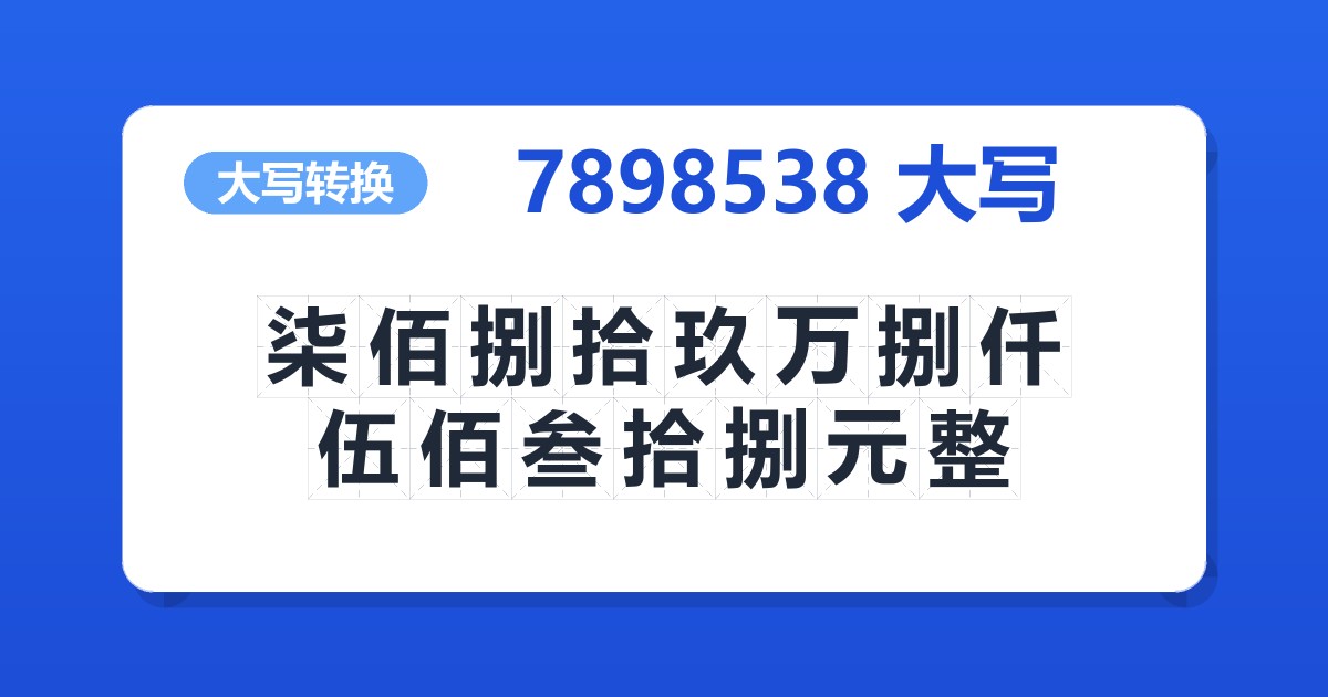 7898538大写 柒佰捌拾玖万捌仟伍佰叁拾捌元整