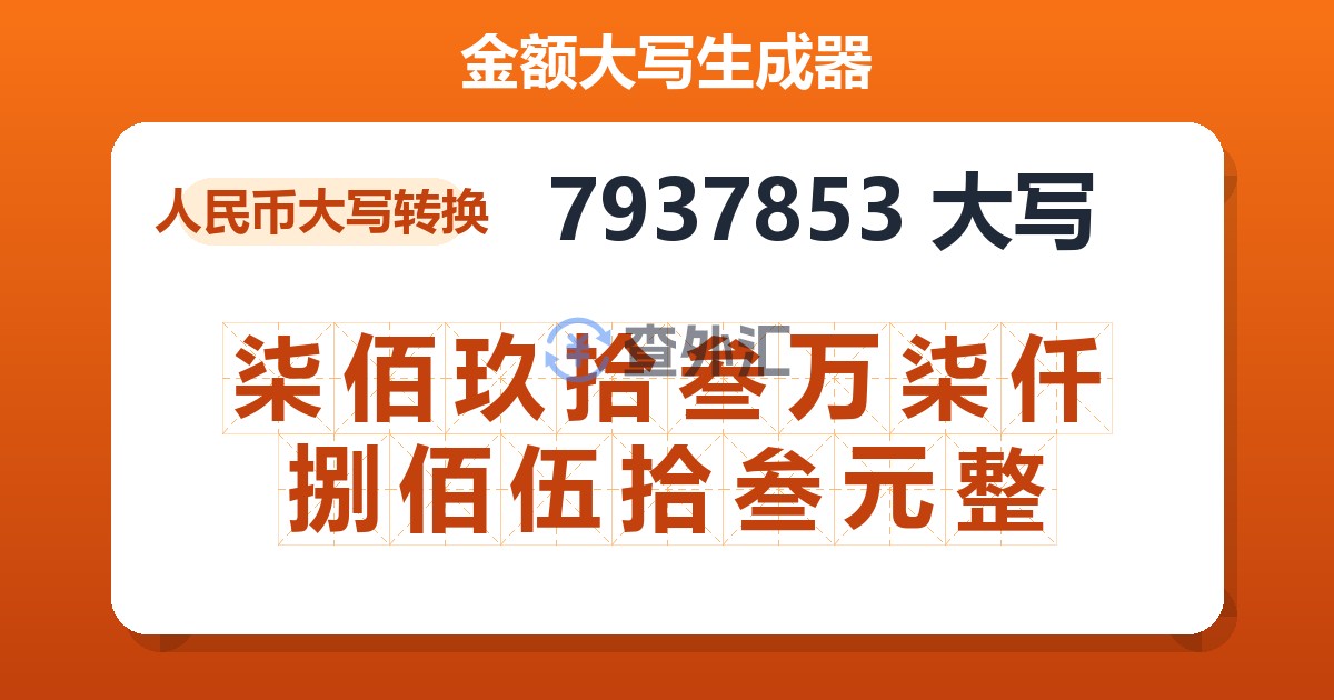 7937853大写 柒佰玖拾叁万柒仟捌佰伍拾叁元整