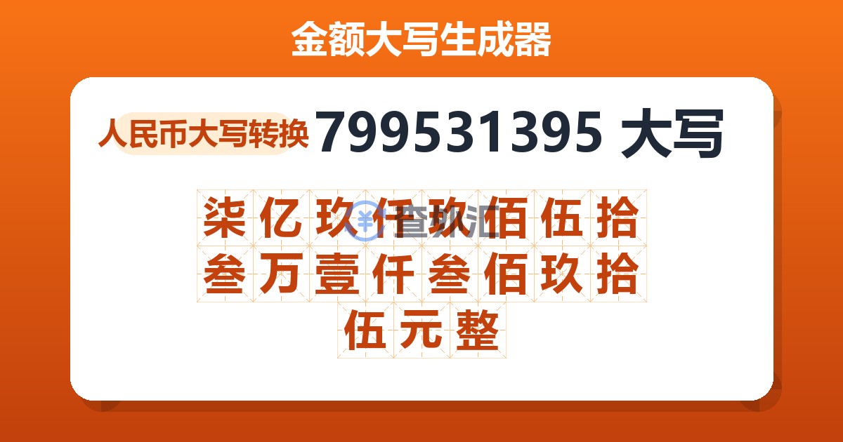 799531395大写 柒亿玖仟玖佰伍拾叁万壹仟叁佰玖拾伍元整