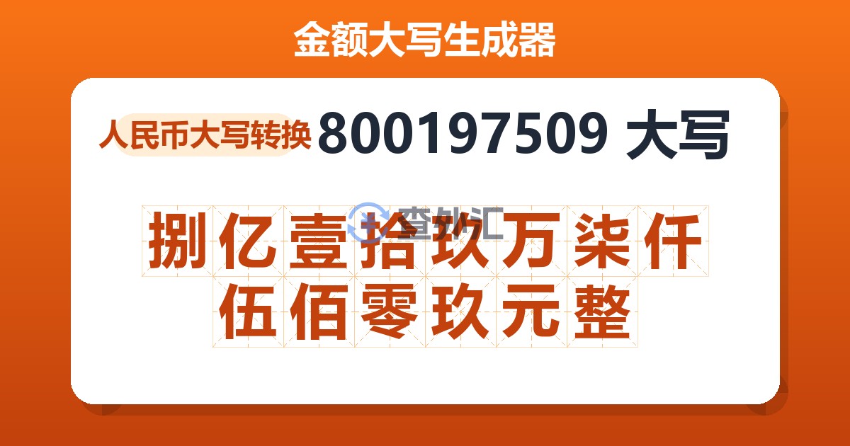 800197509大写 捌亿壹拾玖万柒仟伍佰零玖元整