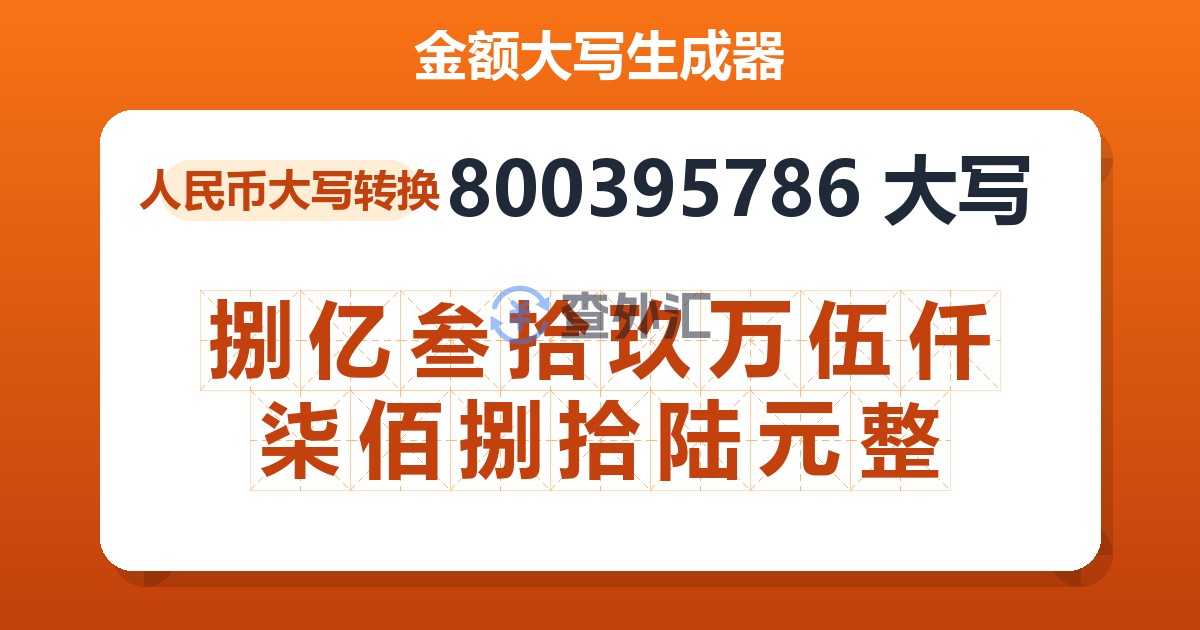 800395786大写 捌亿叁拾玖万伍仟柒佰捌拾陆元整
