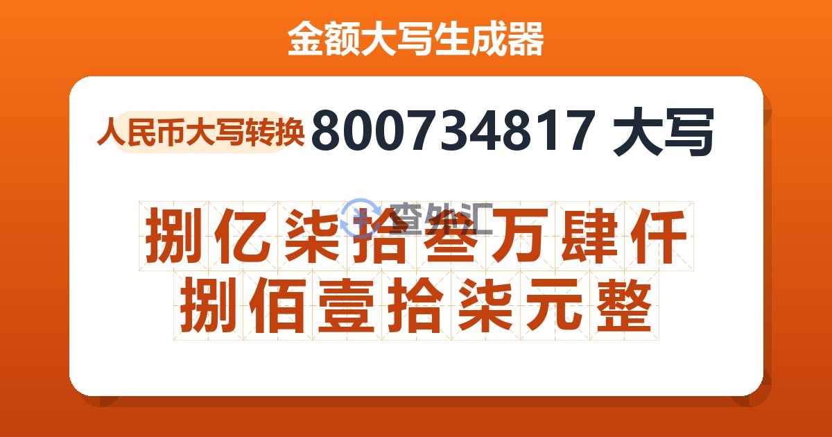 800734817大写 捌亿柒拾叁万肆仟捌佰壹拾柒元整