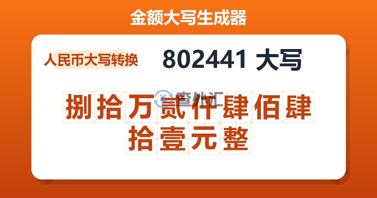 802441大写 捌拾万贰仟肆佰肆拾壹元整