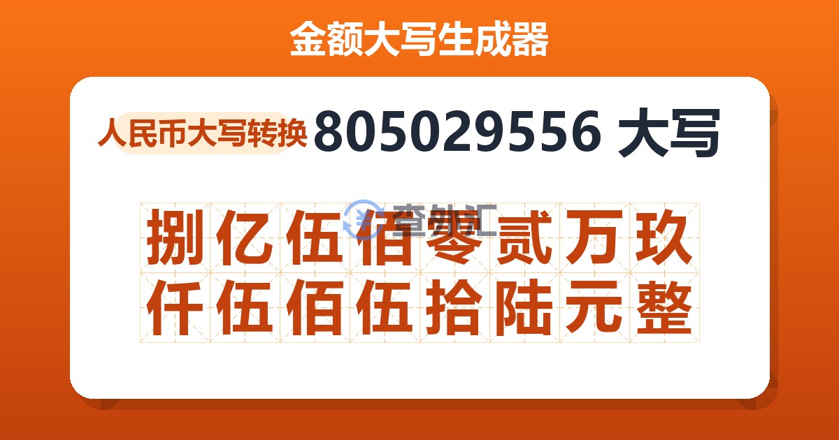805029556大写 捌亿伍佰零贰万玖仟伍佰伍拾陆元整
