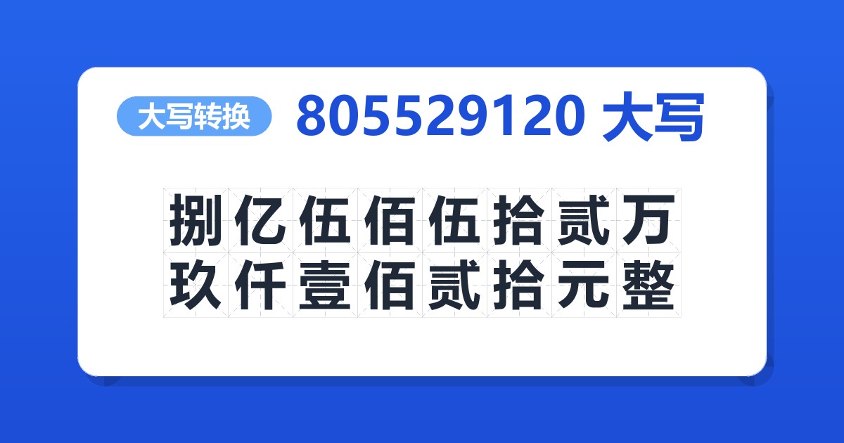 805529120大写 捌亿伍佰伍拾贰万玖仟壹佰贰拾元整