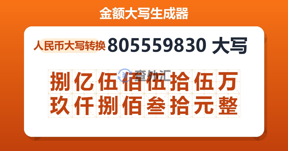 805559830大写 捌亿伍佰伍拾伍万玖仟捌佰叁拾元整