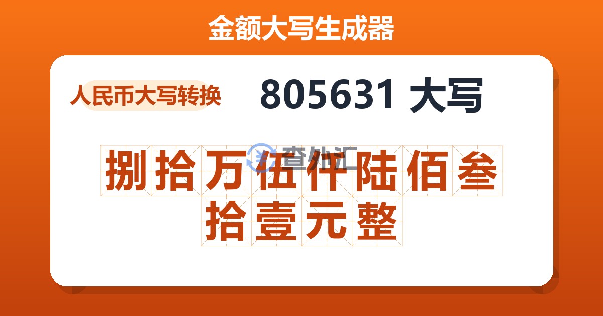 805631大写 捌拾万伍仟陆佰叁拾壹元整