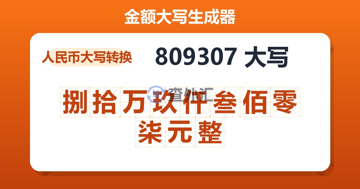 809307大写 捌拾万玖仟叁佰零柒元整