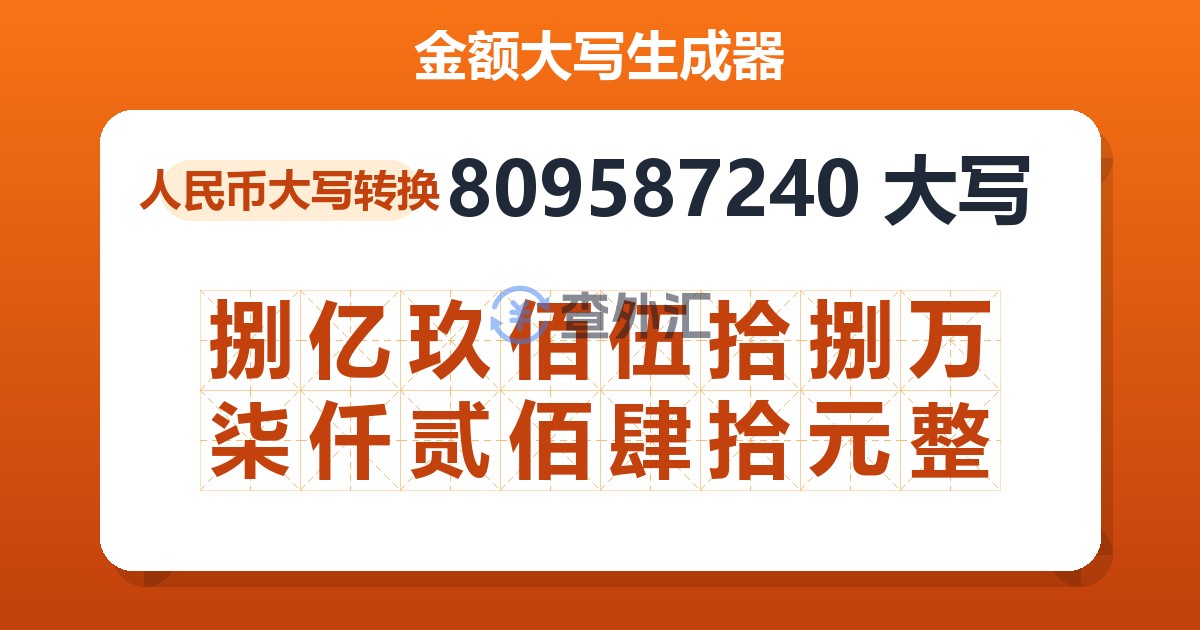 809587240大写 捌亿玖佰伍拾捌万柒仟贰佰肆拾元整