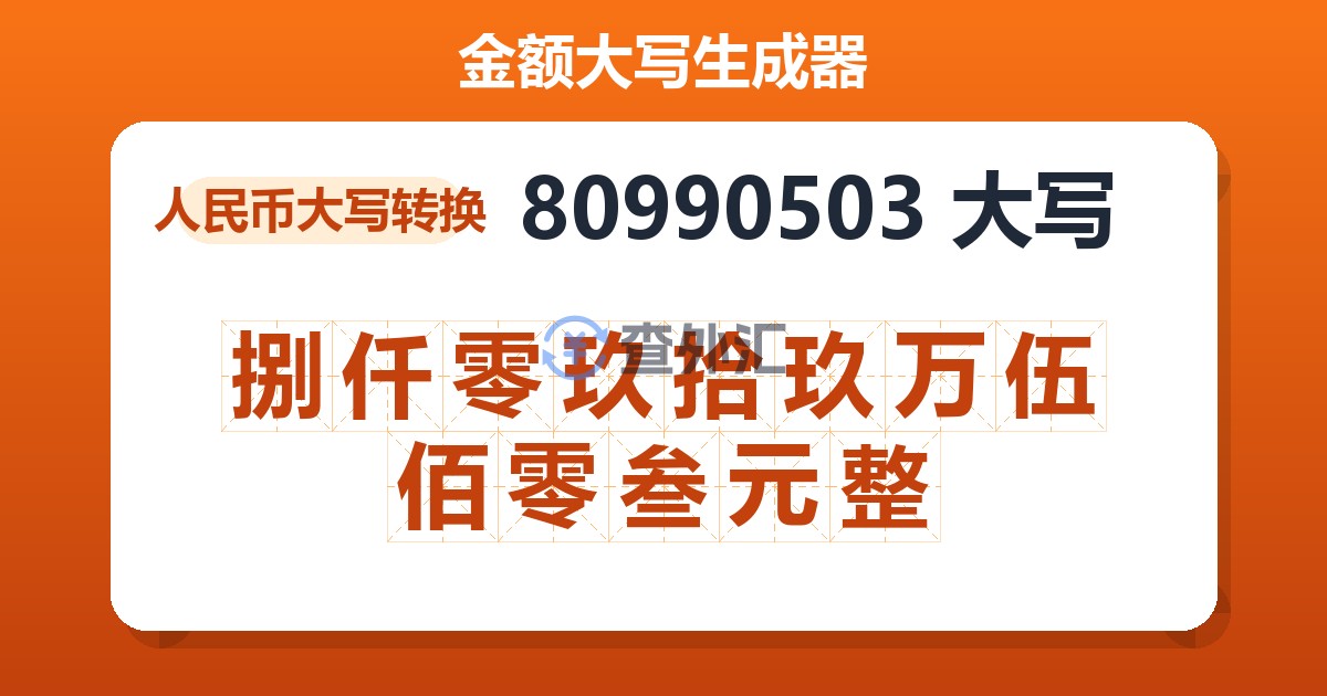 80990503大写 捌仟零玖拾玖万伍佰零叁元整