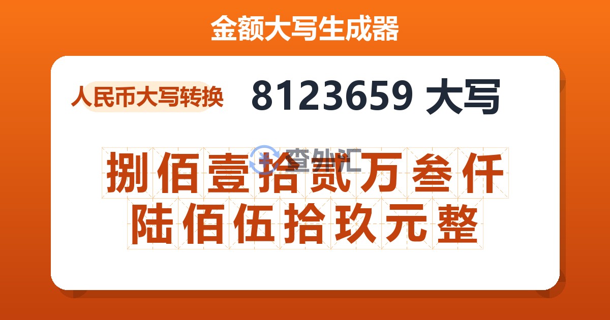 8123659大写 捌佰壹拾贰万叁仟陆佰伍拾玖元整