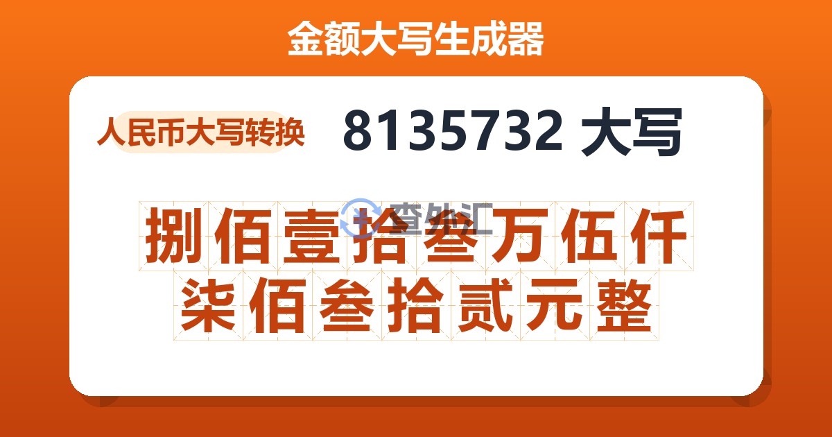 8135732大写 捌佰壹拾叁万伍仟柒佰叁拾贰元整