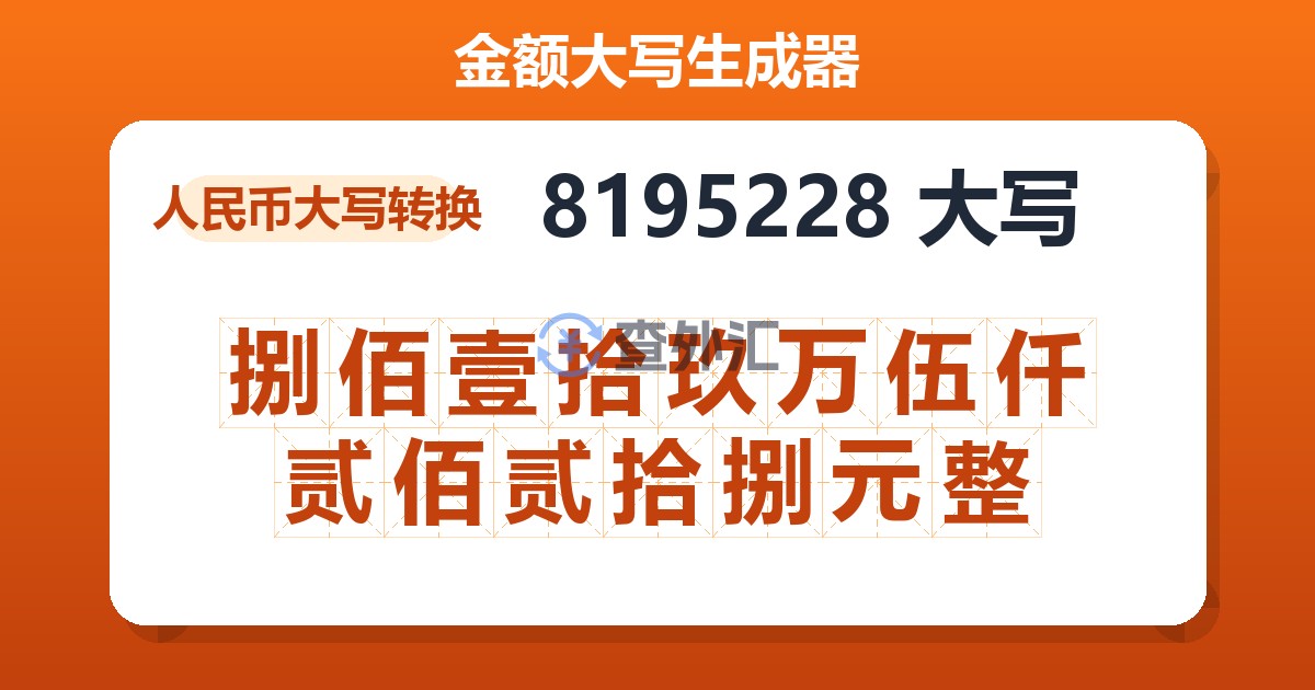 8195228大写 捌佰壹拾玖万伍仟贰佰贰拾捌元整