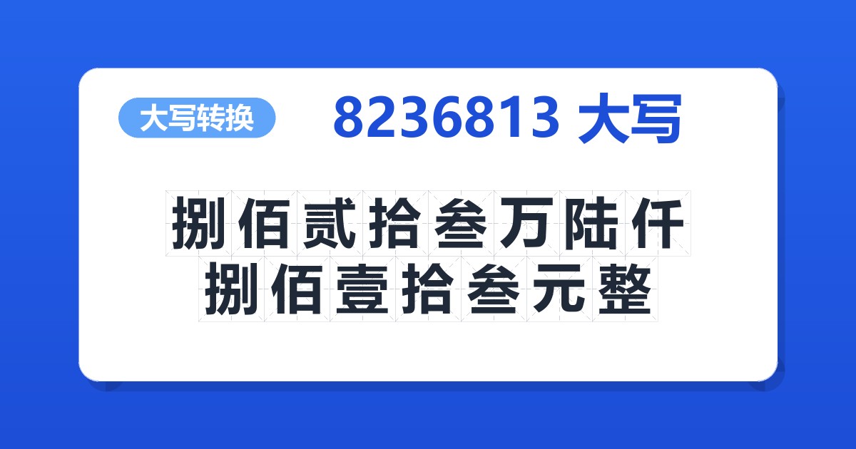 8236813大写 捌佰贰拾叁万陆仟捌佰壹拾叁元整