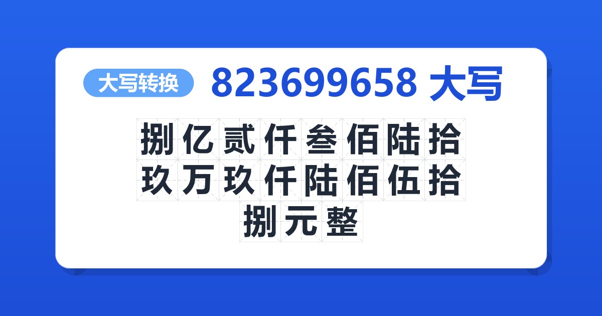 823699658大写 捌亿贰仟叁佰陆拾玖万玖仟陆佰伍拾捌元整